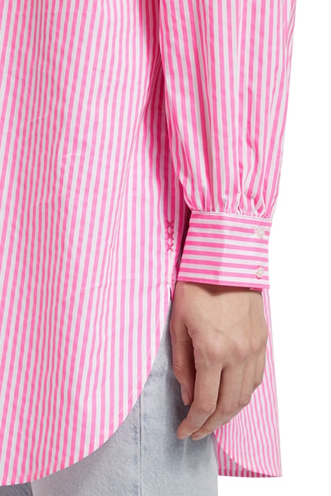 OVERSIZED POPLIN SHIRT IN FLUO PINK /WHITE STRIPE COMBO S 7