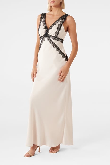AMELIA LACE TRIM SATIN MIDI IVORY 4