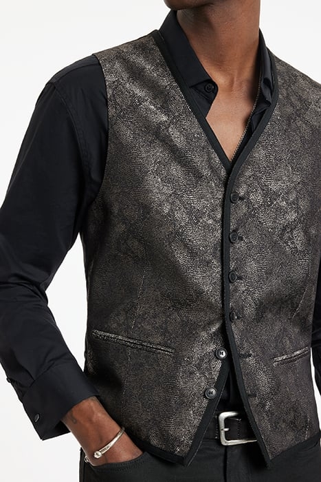 BUTTON FRONT CLOSURE VEST WITH SATIN TAP ALMOND 3