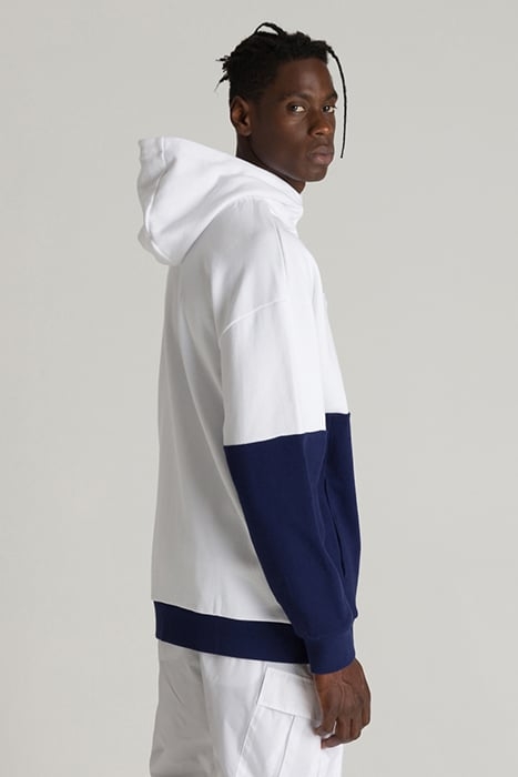 HOODED HALF ZIP PANEL SWEAT TEAM WHITE-NAVY 4