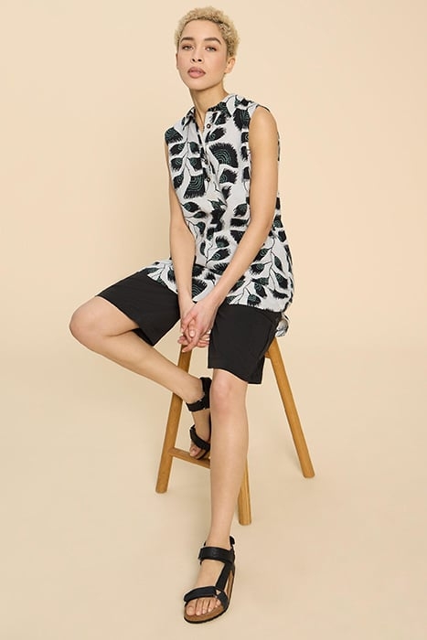 EVELYN SLEEVELE LINEN TUNIC BLACK PRINTED 4