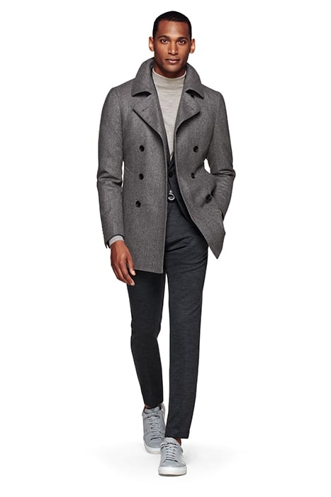 LIGHT GREY HERRINGBONE PEACOAT 6