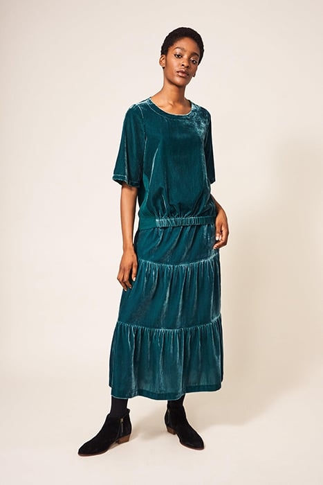 MIA VELVET TIERED SKIRT MID TEAL 1