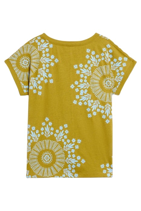 NELLY NOTCH NECK TEE CHARTREUSE PRINTED 2