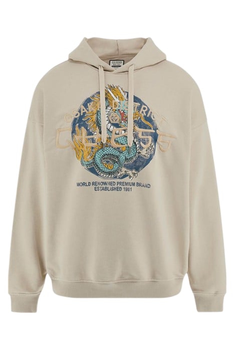 GUESS ROUND LOGO HOODIE SWEATS PASADENA STONE 4