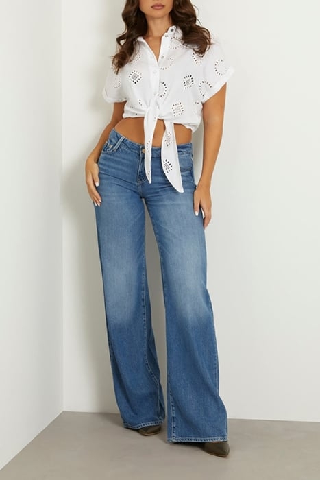 GUESS ECO SS BRIGITTE SATIN EMBRO SHIRT PURE WHITE MULTI 3