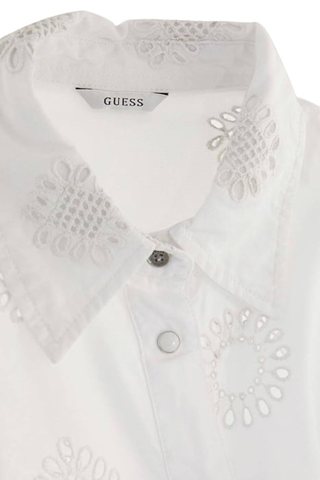 GUESS ECO SS BRIGITTE SATIN EMBRO SHIRT PURE WHITE MULTI 7