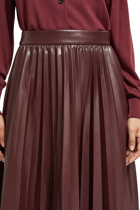 FAUX LEATHER PLEATED HIGH RISE MIDI SKIRT BORDEAUX 7