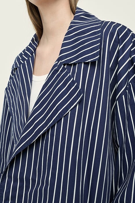 OVERSIZED BELTED LONG TRENCH RAYURES NAVY 4