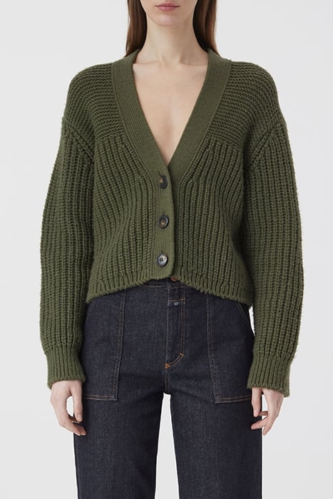 V CARDIGAN LONG SLEEVE KNITS INDUSTRIAL GREEN 1