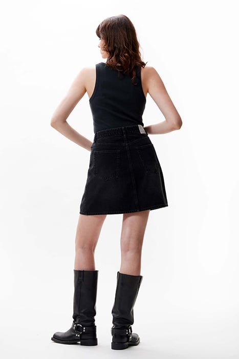 BUTTON UP DENIM SHORT SKIRT WASHED BLACK 3