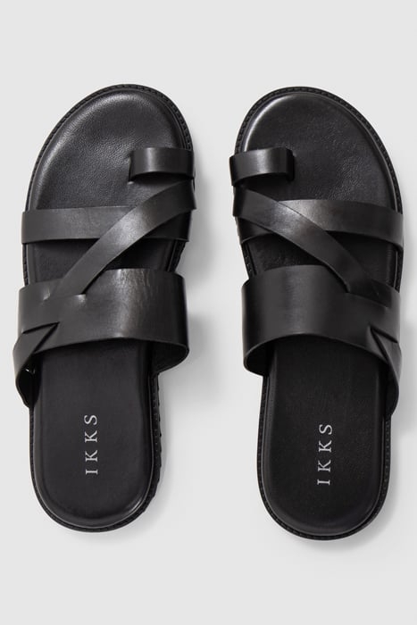 BLACK LEATHER MULES WITH FANCY STRAPS 3