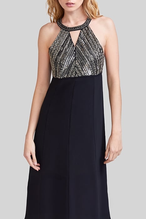 BLACK LONG DRESS, METALLIC BEAD-EMBROIDERED DICKEY 4
