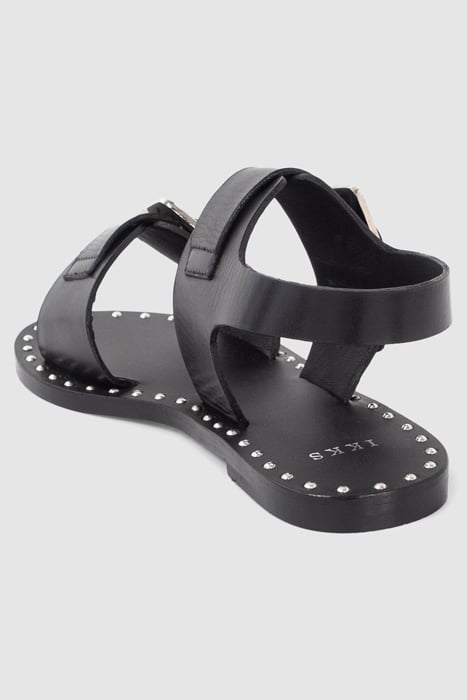 BLACK LEATHER SANDALS, STUDDED WELT, DOUBLE STRAP 4