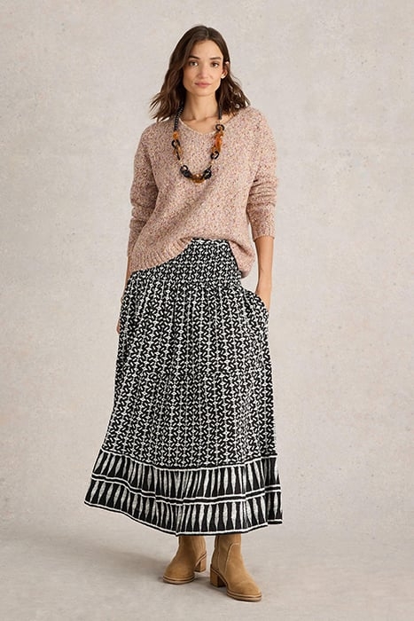 TEXTURED V NECK JUMPER NATURAL MULTI 1