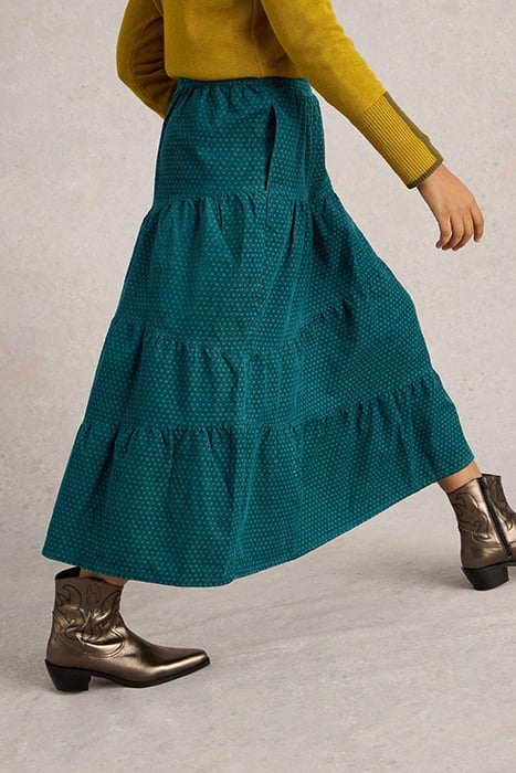 JENNA CORD TIERED SKIRT DARK GREEN 2