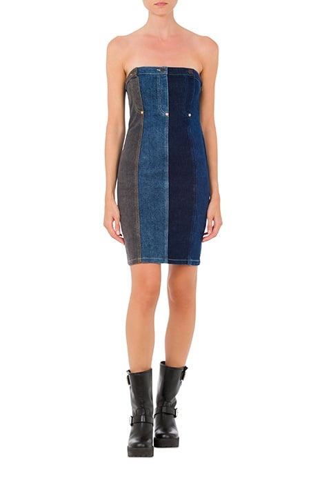 PATCHWORK DENIM MINIDRESS BLUE 1