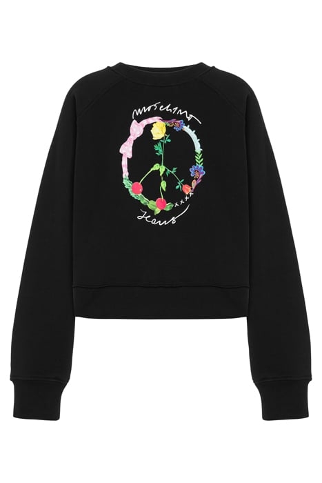 PEACE SIGN PRINT DIAGONAL COTTON SWEATSHIRT BLACK 3
