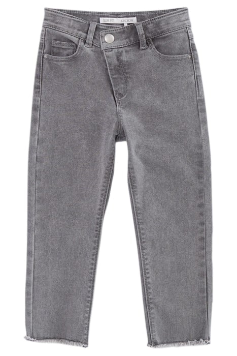 GIRLS' GREY SLIM JEANS WITH ASYMMETRIC ZIP & FRINGED CUFFS 1