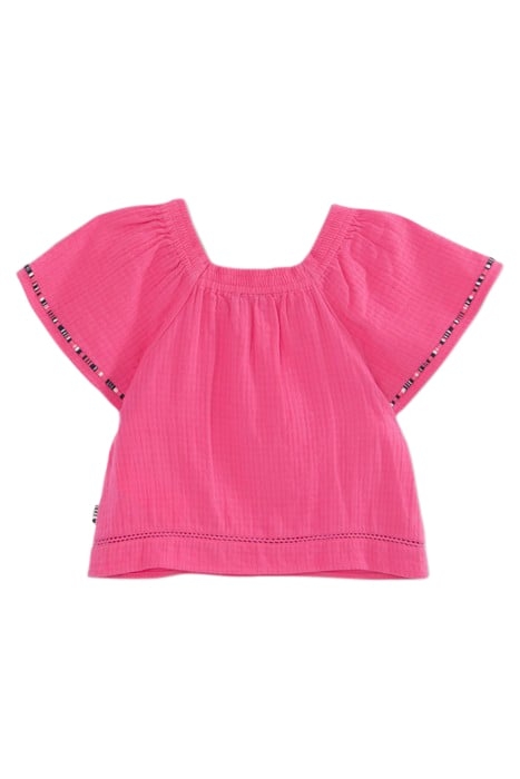 GIRLS' PINK CREPE BLOUSE WITH ELASTICATED NECKLINE 2