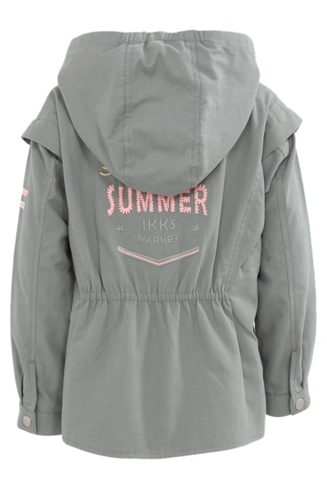 GIRLS' KHAKI ORGANIC COTTON PARKA, EMBROIDERED SLOGAN BACK 2
