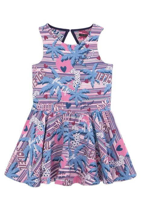 GIRLS' WHITE DRESS WITH PALM-TREE LEOPARD JACQUARD 1