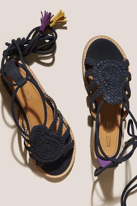 PLAITED LEATHER SANDAL TIE LEG PURE BLACK 3