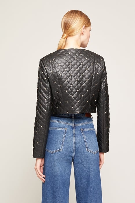 QUILTED FAUX LEATHER BOLERO JACKET BLACK 2