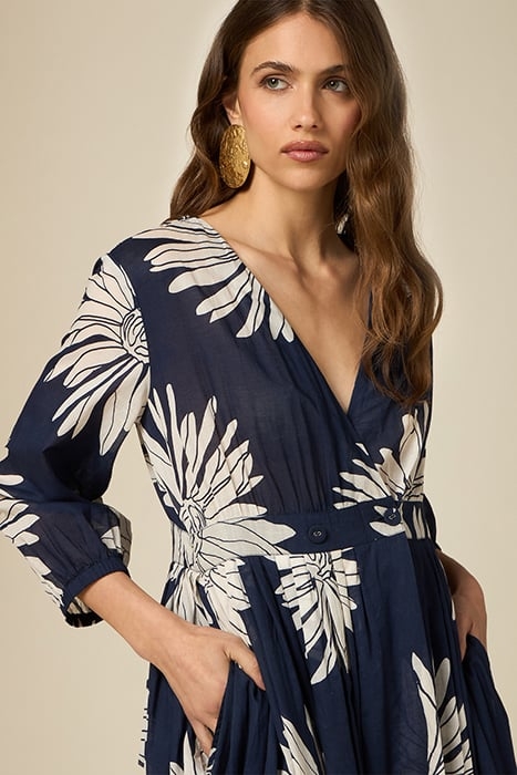 LONG COTTON MUSLIN DRESS WITH PATTERN BLUE 5