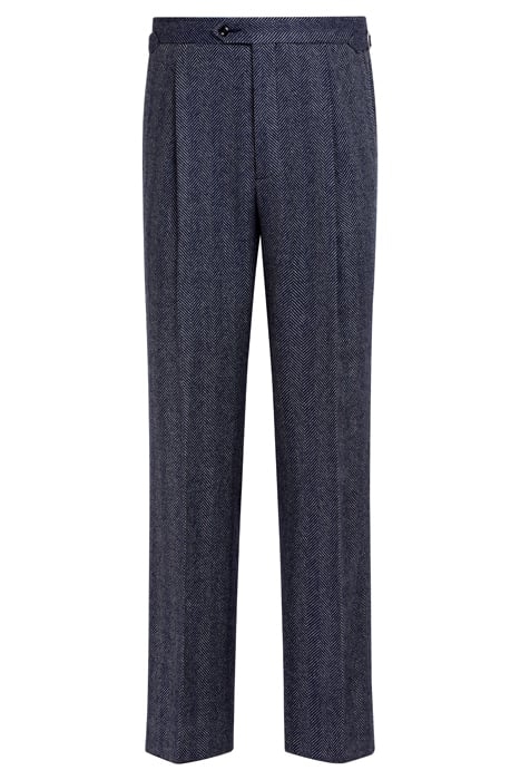 NAVY HERRINGBONE WIDE LEG STRAIGHT TROUSERS 4