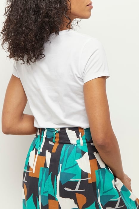 JUNE - LONG GREEN GRASS SKIRT WITH ARTY ABSTRACTION PRINT 4