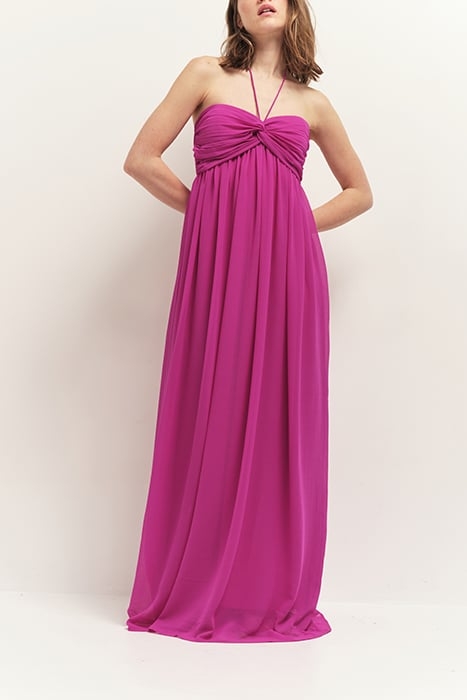 RHODES - LONG STRAPLESS RECYCLED ORCHID DRESS WITH PLEATED B 1