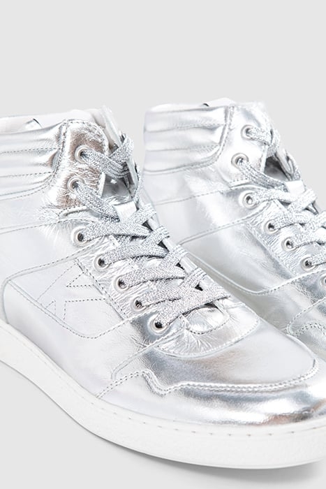 SILVER METALLIC LEATHER HIGH-TOP TRAINERS 4