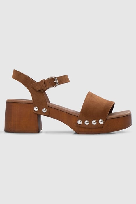 CAMEL SUEDE SANDALS WITH WOODEN HEELS 1