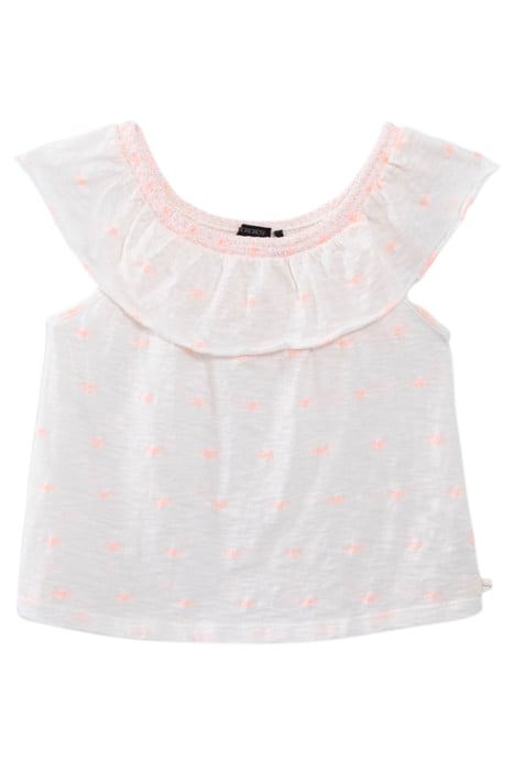 GIRLS’ WHITE T-SHIRT, NEON JACQUARD ELASTICATED NECK 2