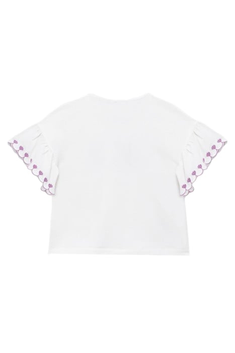 GIRLS’ OFF-WHITE T-SHIRT WITH EMBROIDERED RUFFLED SLEEVES 2