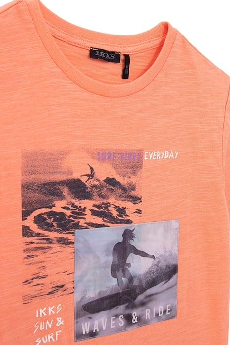 BOYS’ NEON ORANGE ORGANIC COTTON T-SHIRT, LENTICULAR IMAGE 3