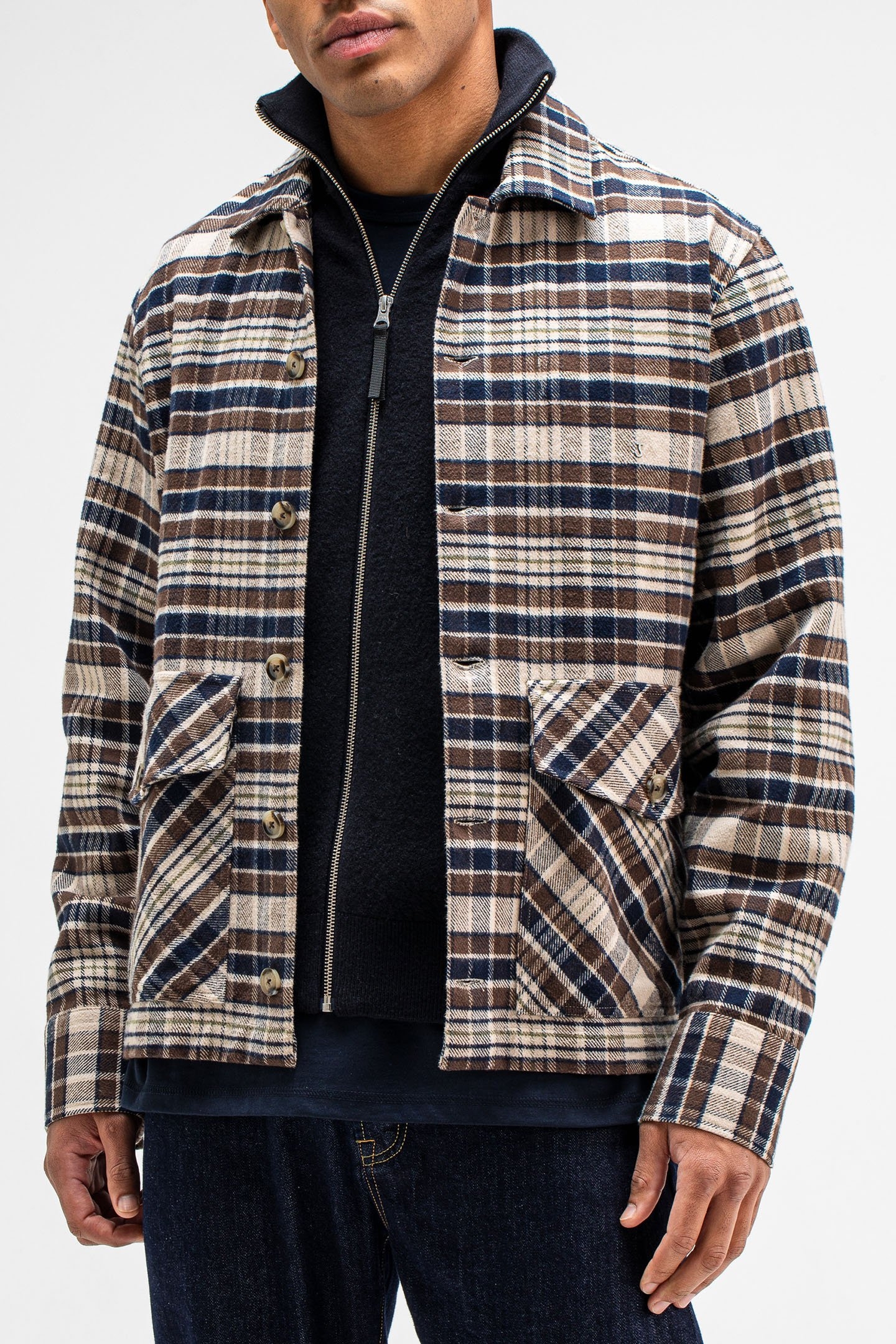 FOLSUM BROWN CHECK OVERSHIRT PEPPER BROWN 1